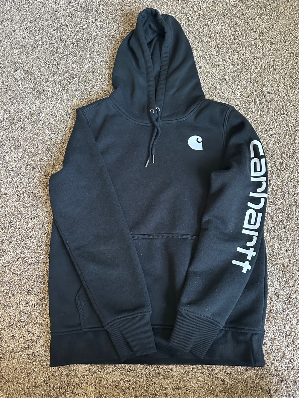 Carhartt Black Pullover Hoodie with White Sleeve Logo